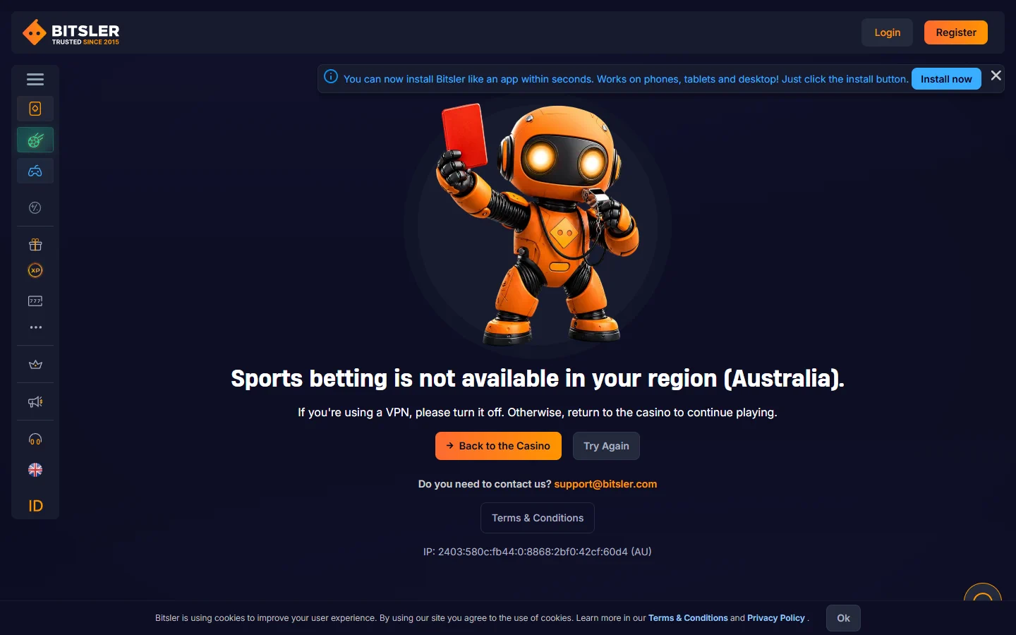 Bitsler sports betting screenshot