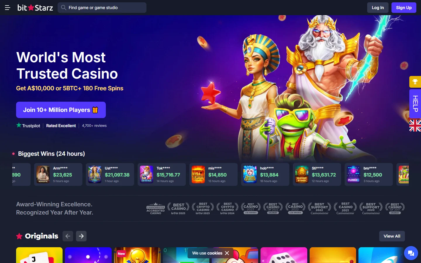 BitStarz homepage screenshot