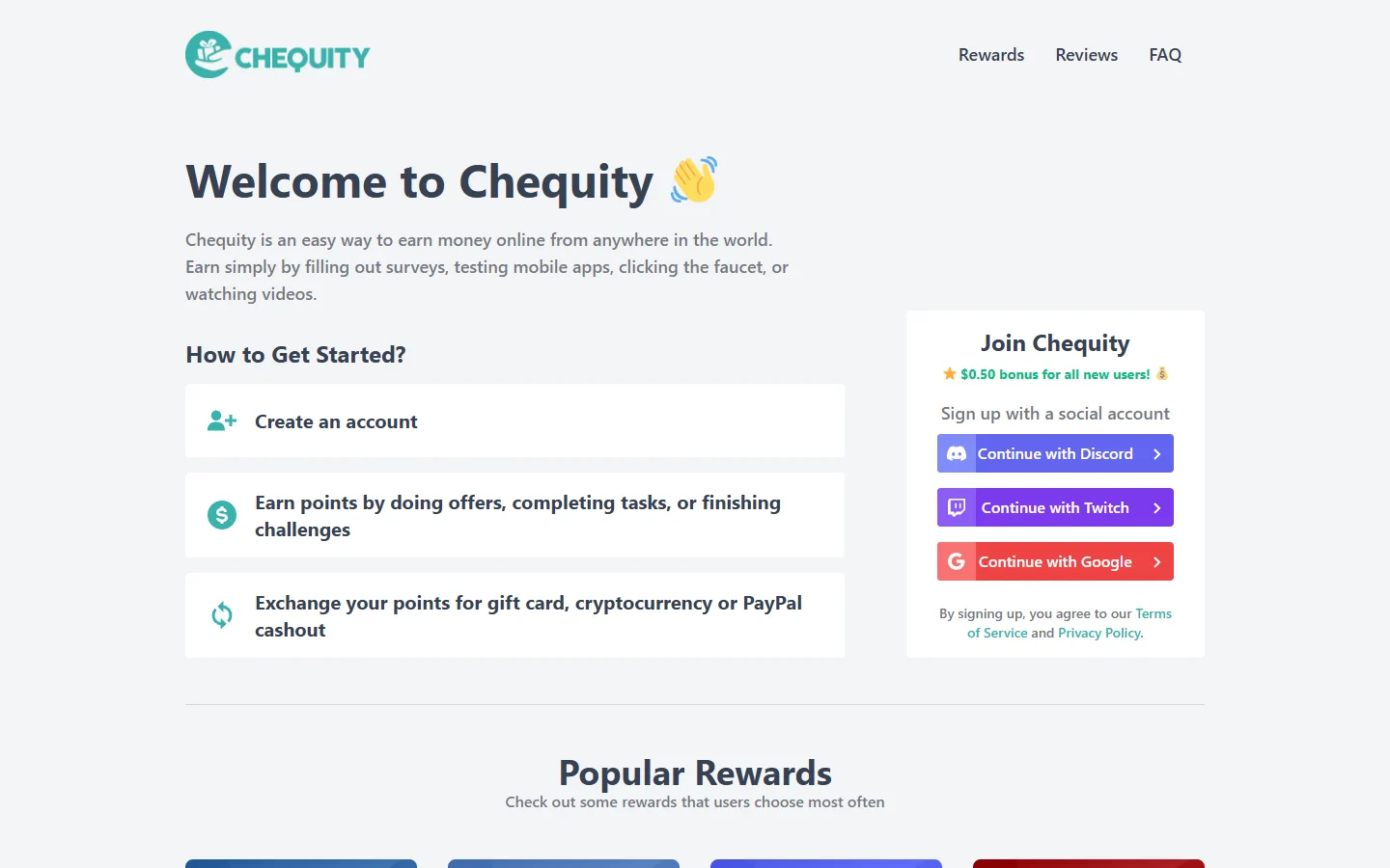 Chequity homepage screenshot