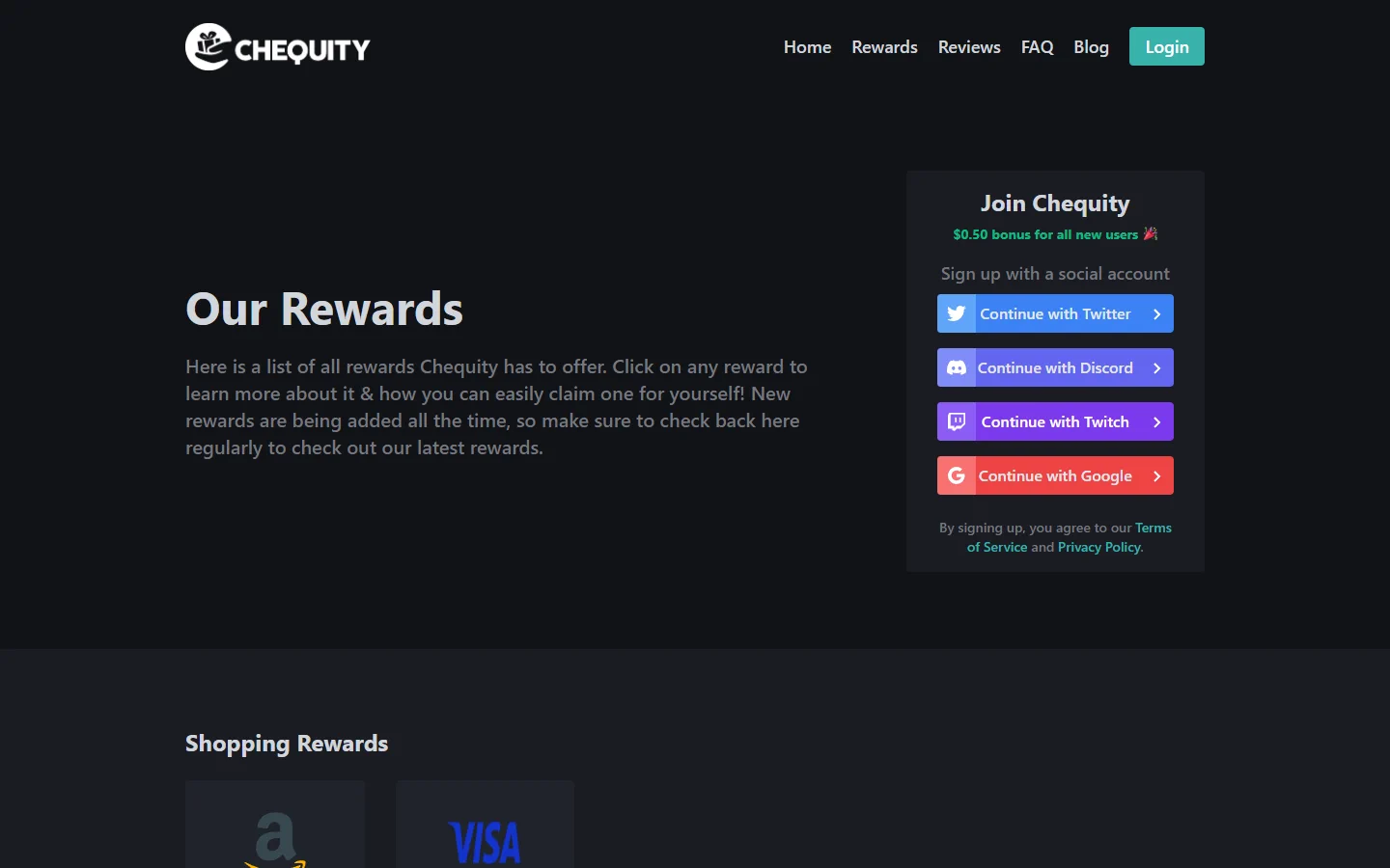 Chequity rewards screenshot