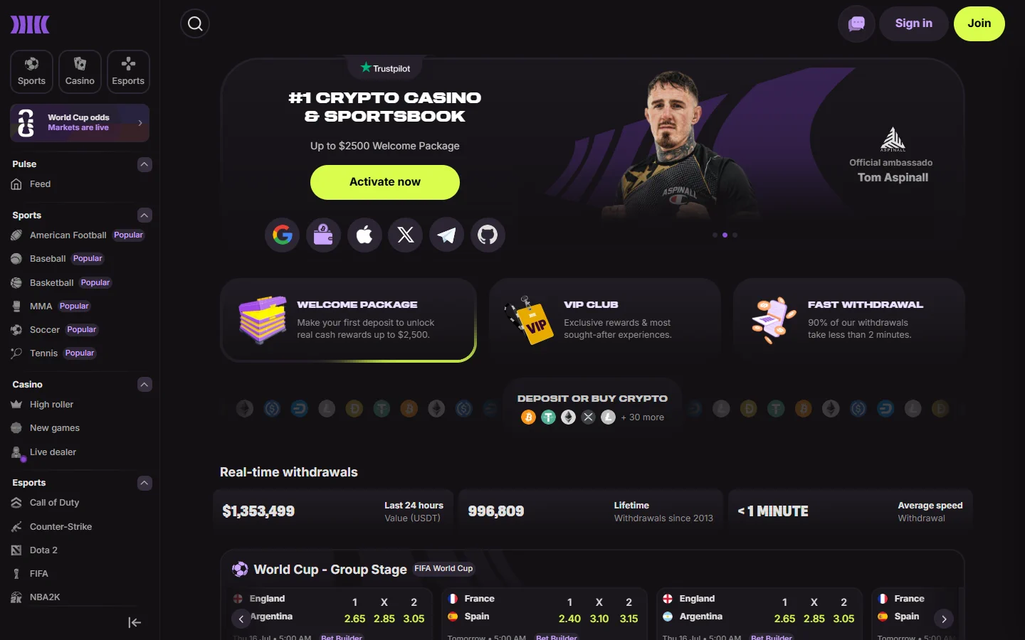 Cloudbet homepage screenshot