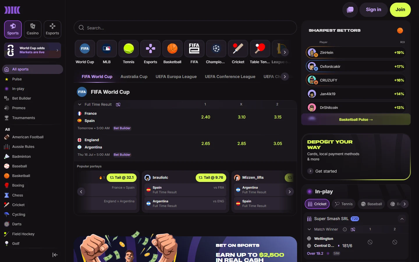 Cloudbet sports betting screenshot