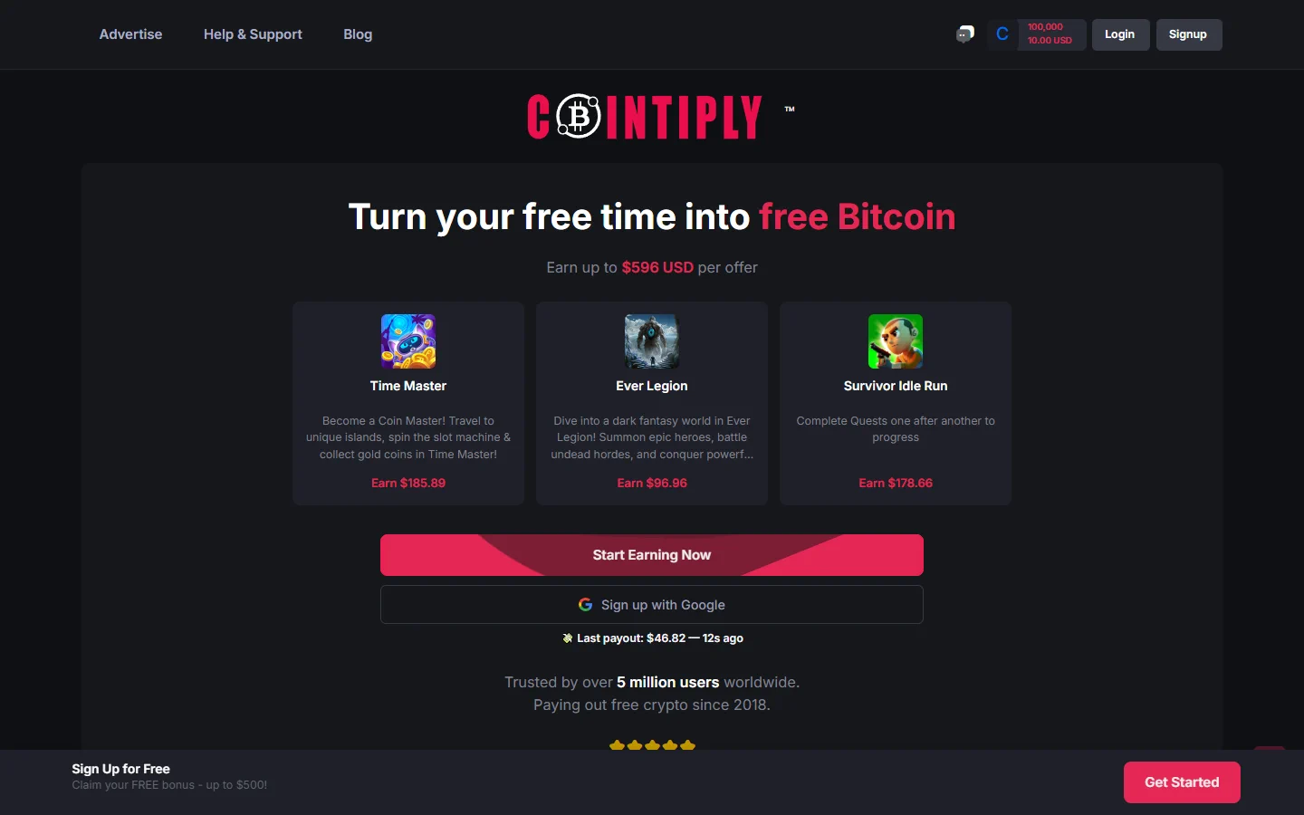Cointiply homepage screenshot