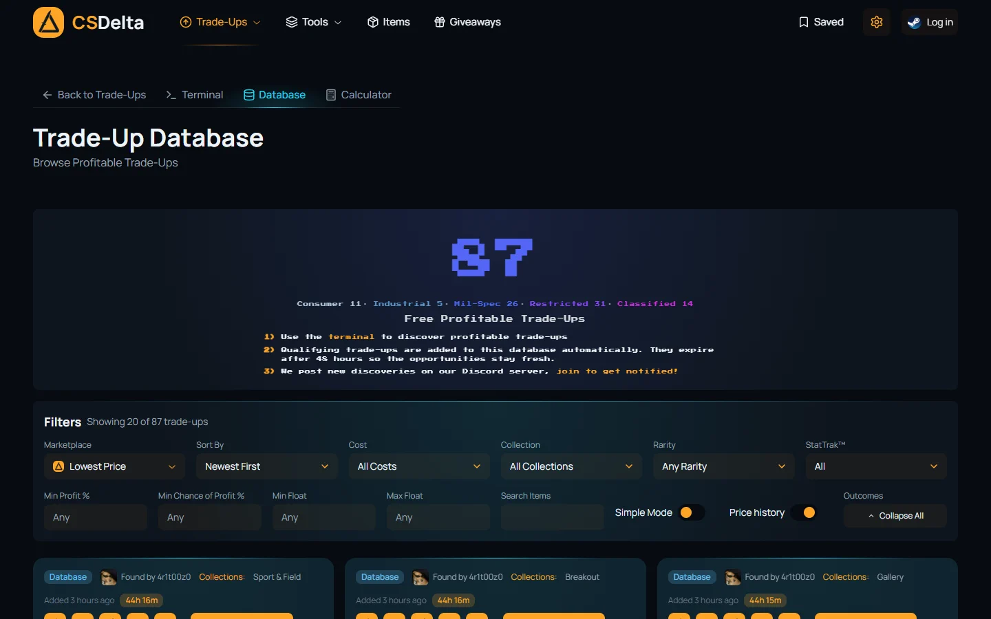 CSDelta database screenshot