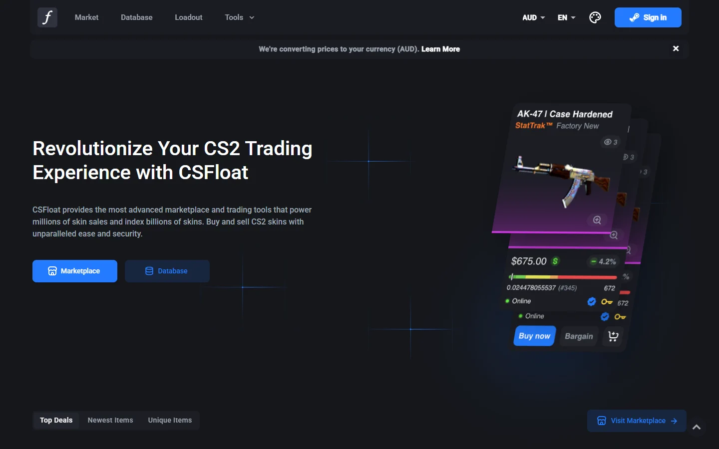 CSFloat homepage screenshot