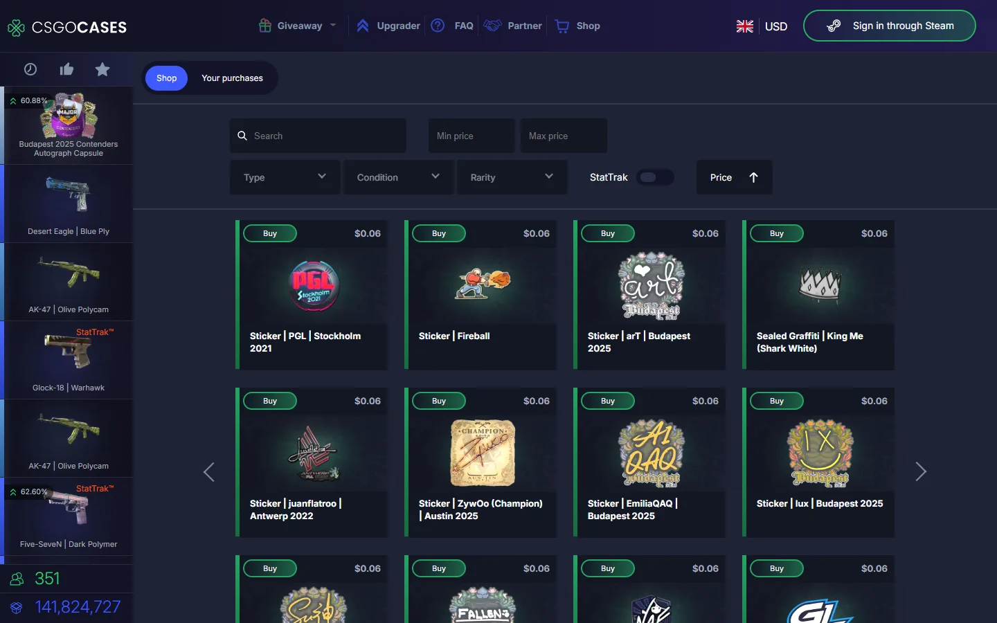 CSGOCases.com shop screenshot