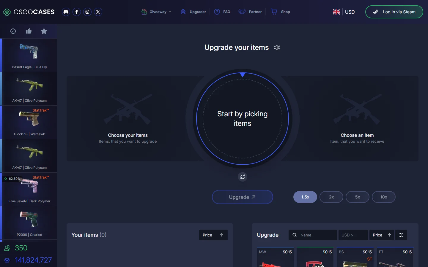 CSGOCases.com upgrader screenshot