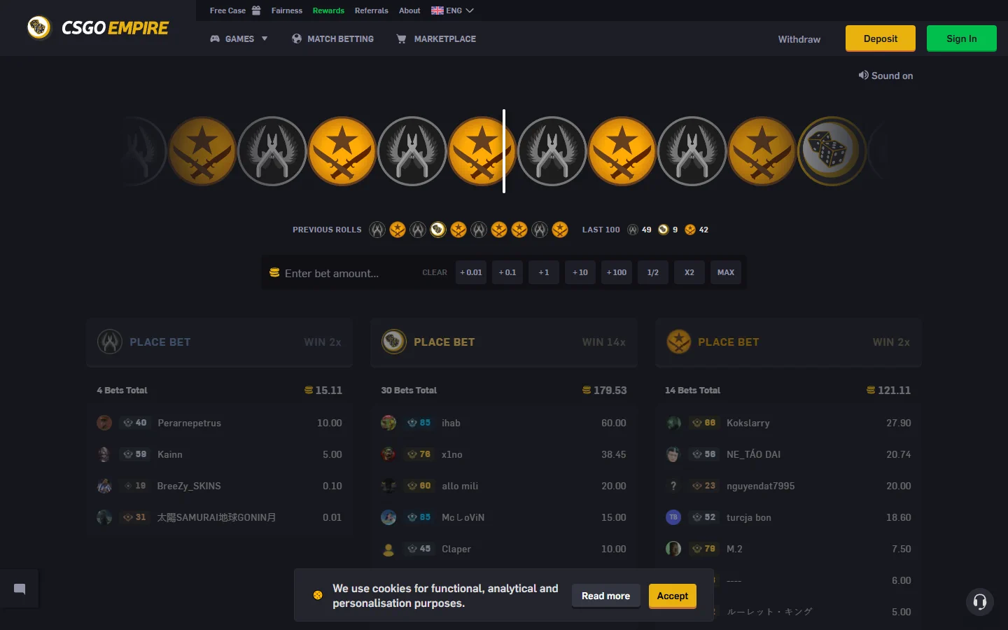 CSGOEmpire homepage screenshot