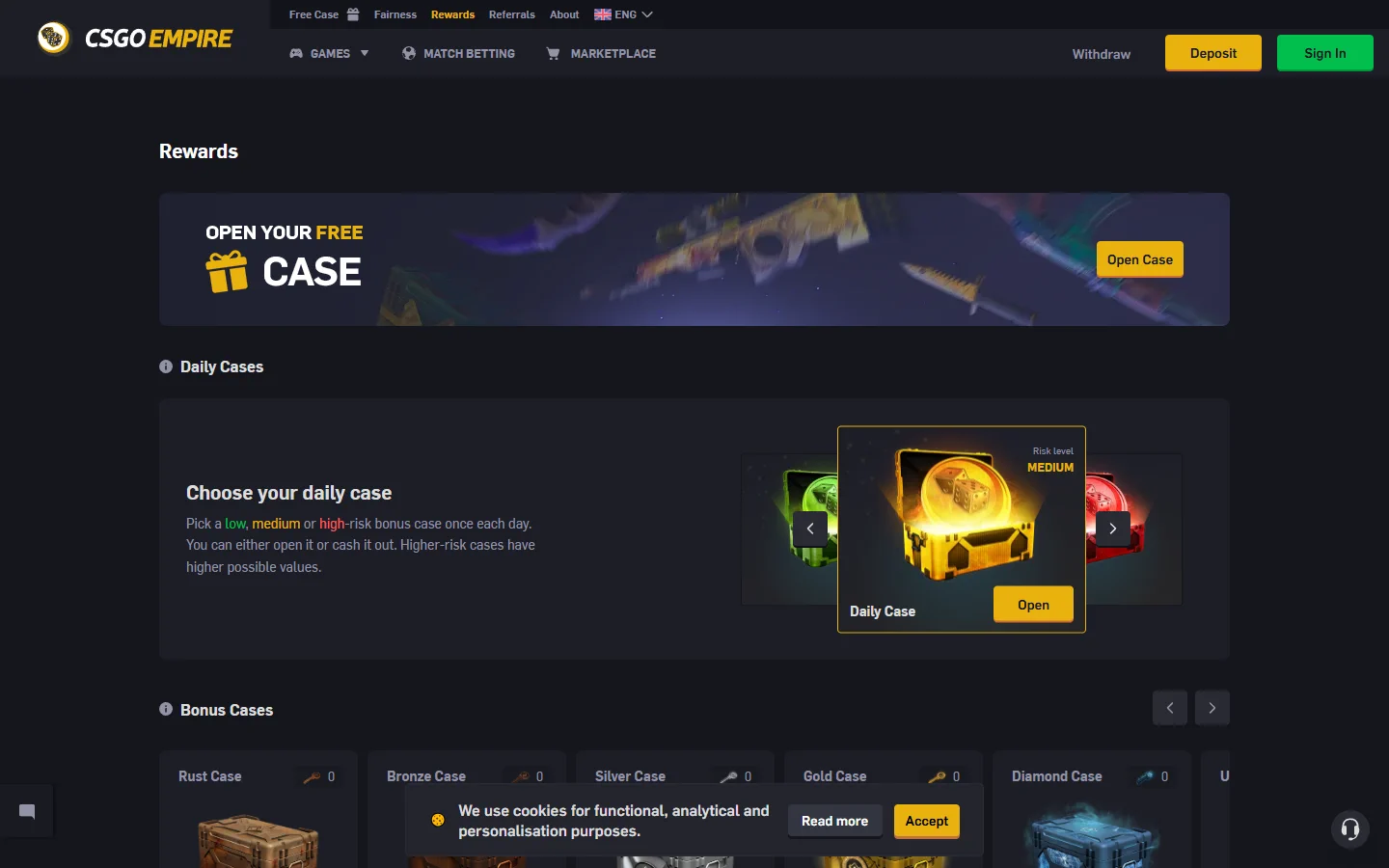 CSGOEmpire rewards screenshot
