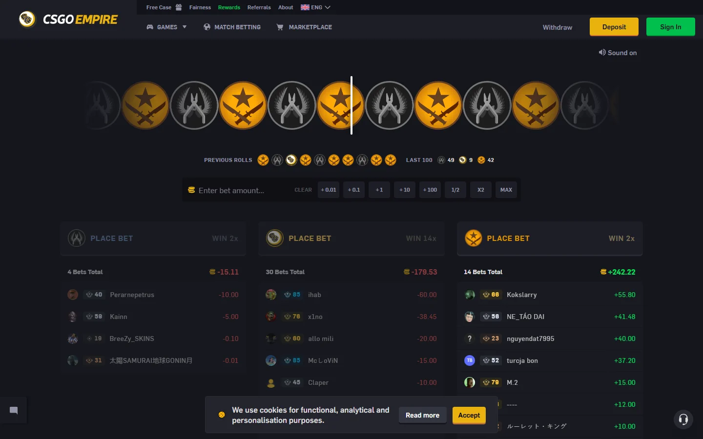 CSGOEmpire roulette screenshot