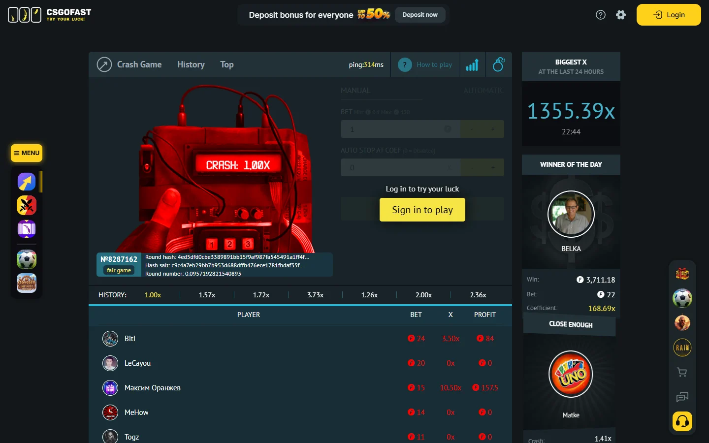 CSGOFAST crash screenshot