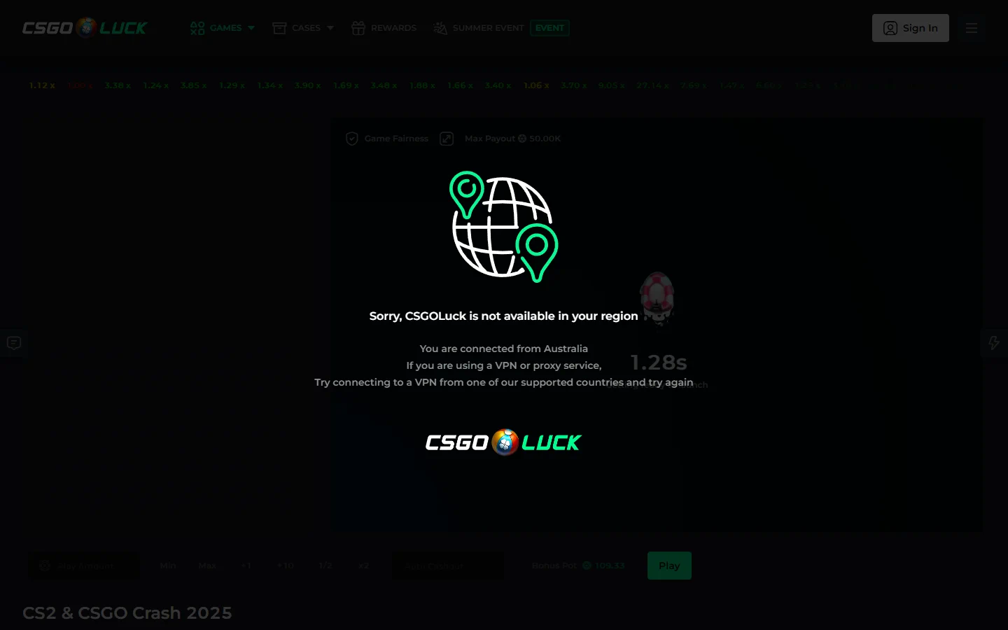 CSGOLuck crash screenshot