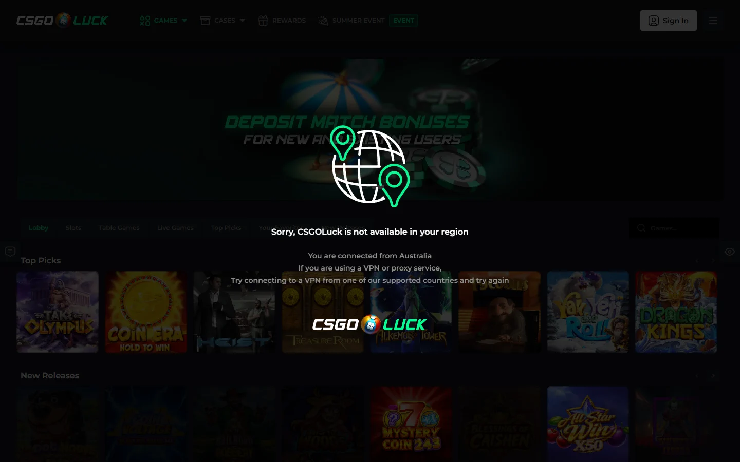 CSGOLuck slots screenshot