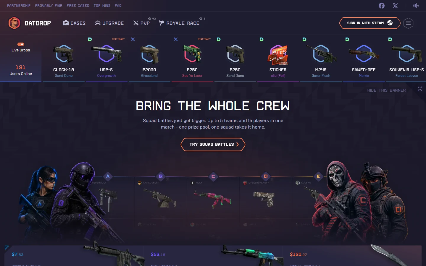 DatDrop homepage screenshot