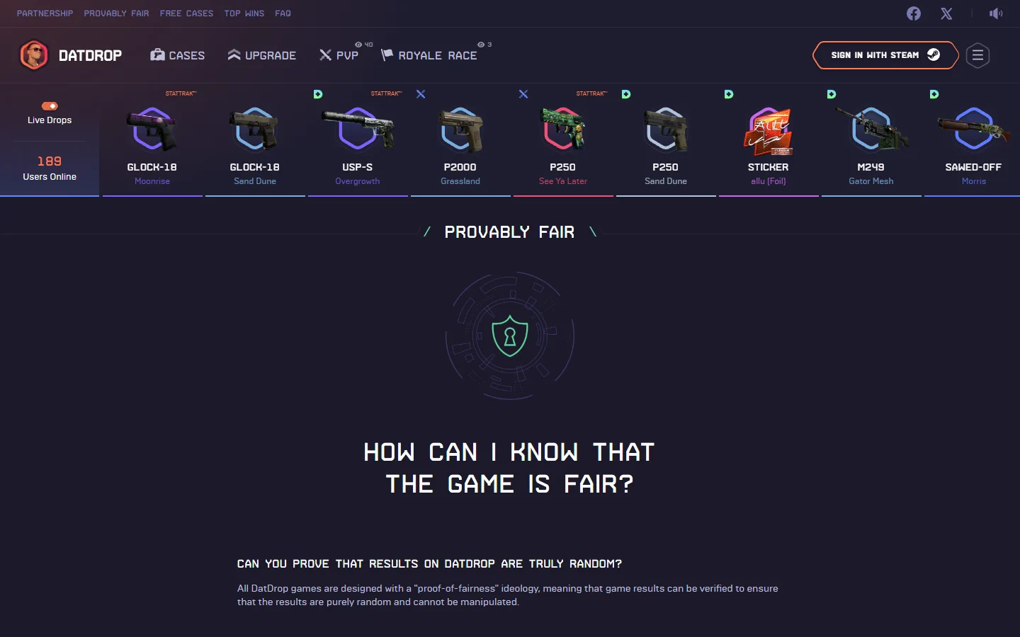 DatDrop provably fair screenshot