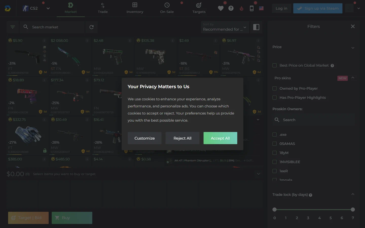 DMarket cs:go skins screenshot