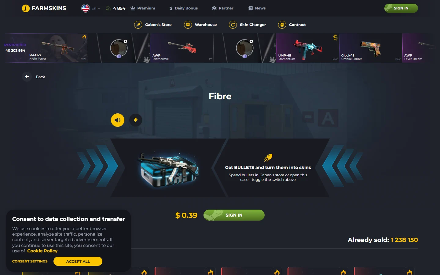 Farmskins pulsar buy fibre screenshot