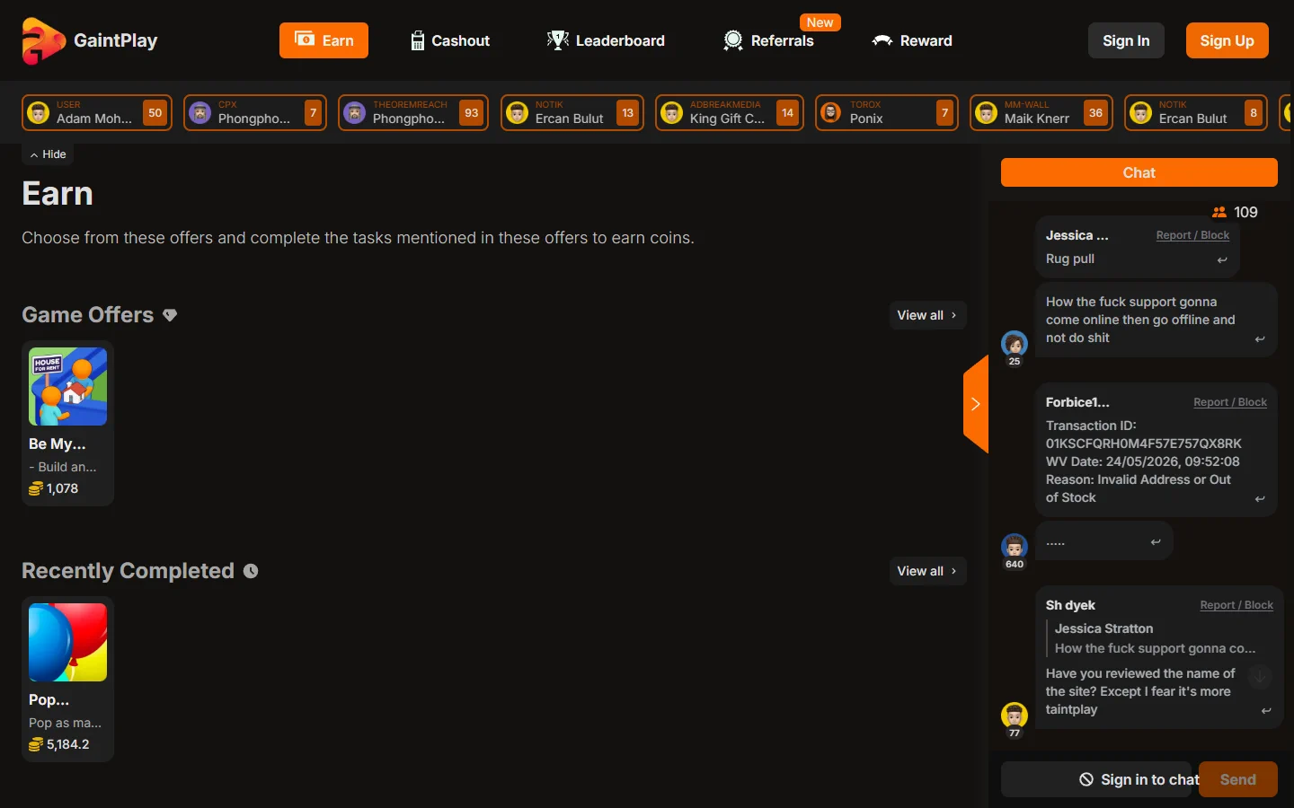 GaintPlay earn screenshot