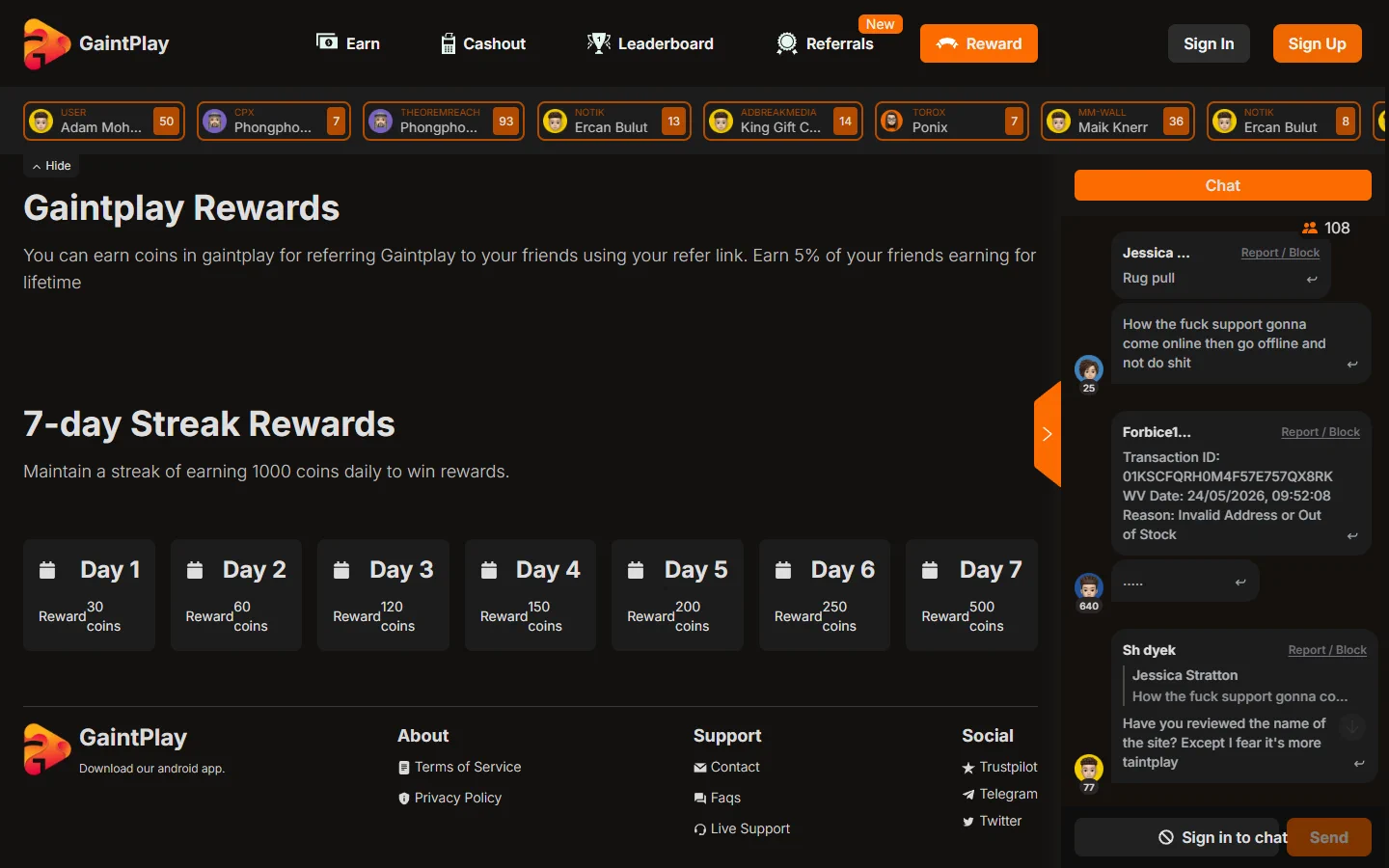 GaintPlay rewards screenshot