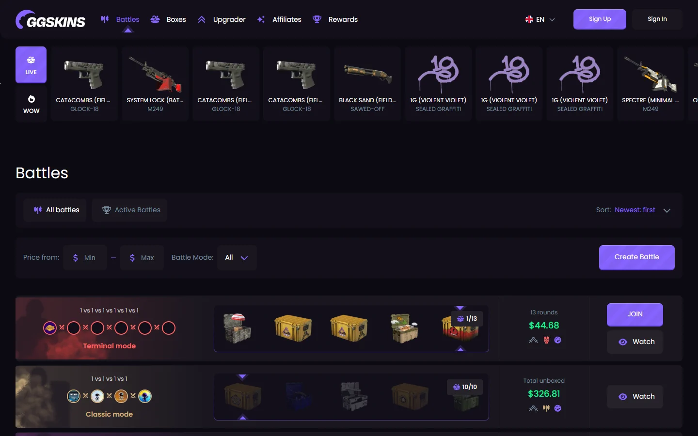 GGSkins case battles screenshot