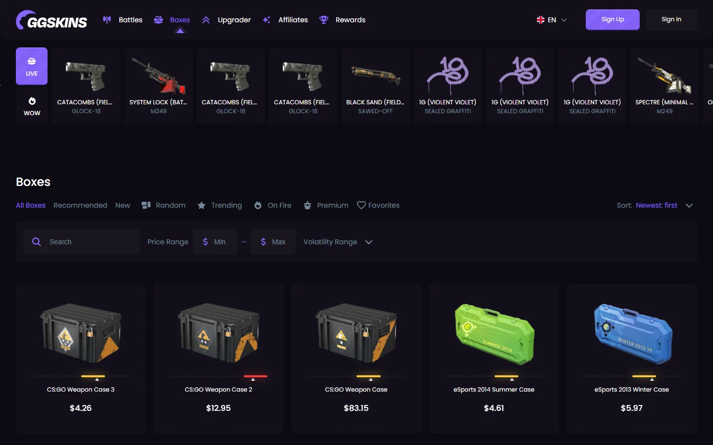 GGSkins case opening screenshot