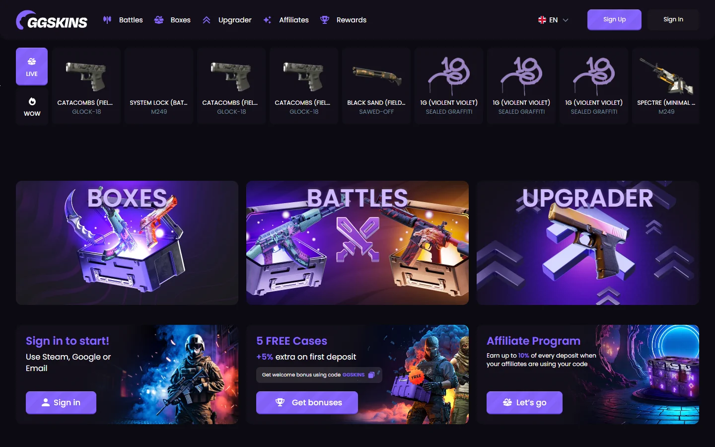 GGSkins homepage screenshot