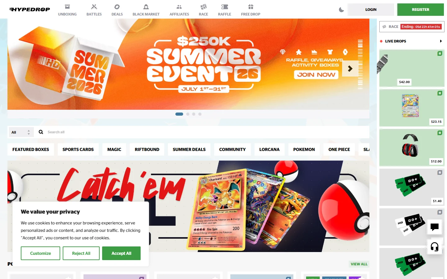 HypeDrop homepage screenshot