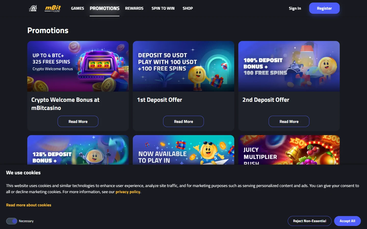 mBit Casino promotions screenshot
