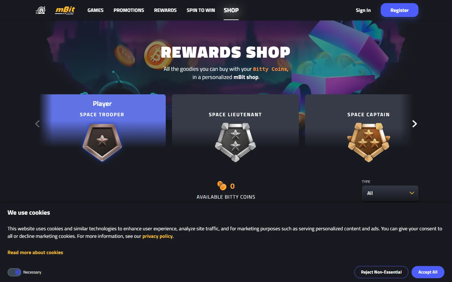 mBit Casino shop screenshot