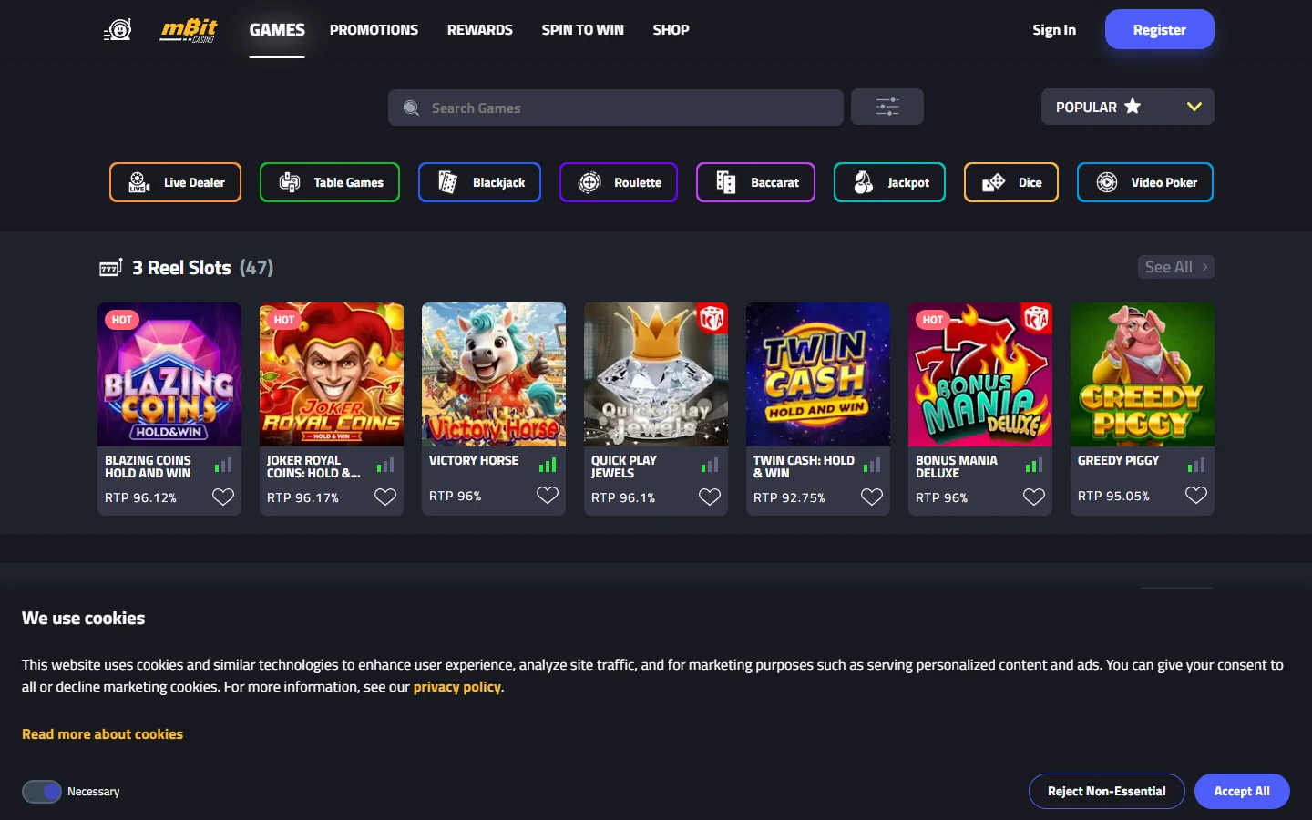 mBit Casino slots screenshot