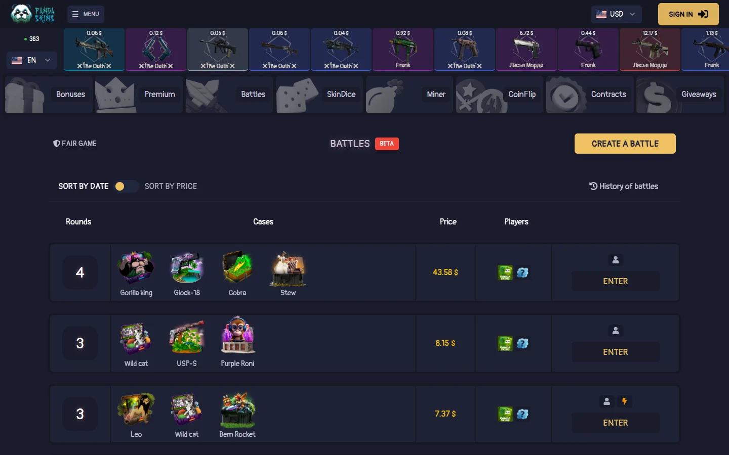 PandaSkins case battles screenshot