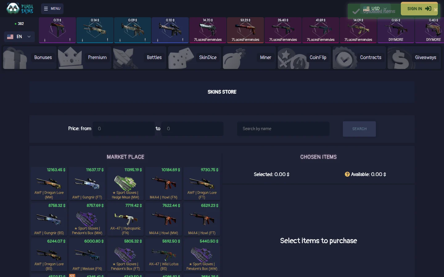PandaSkins store screenshot