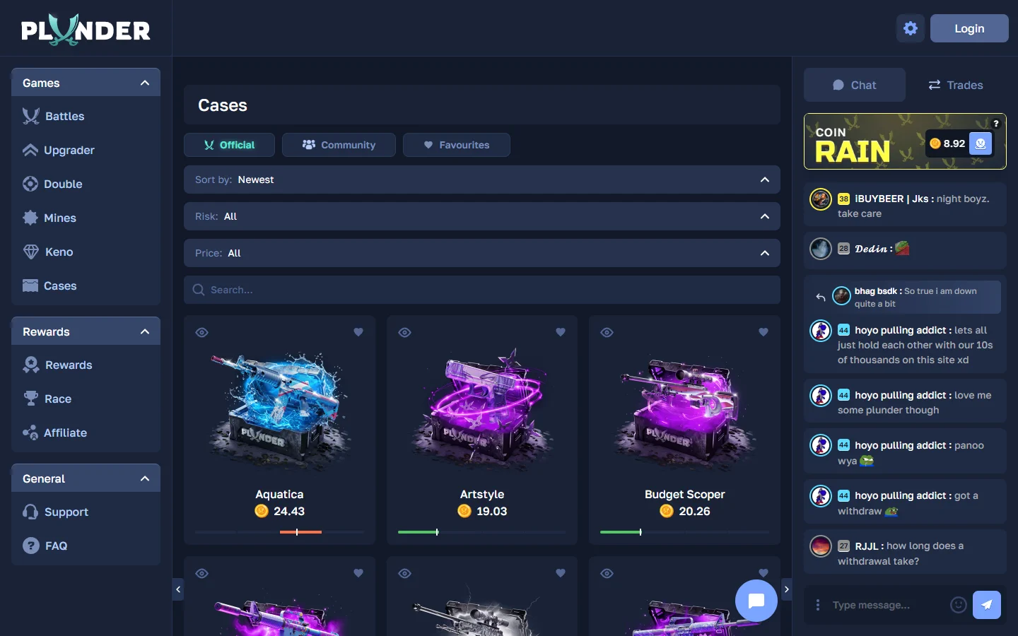 Plunder.gg cases screenshot