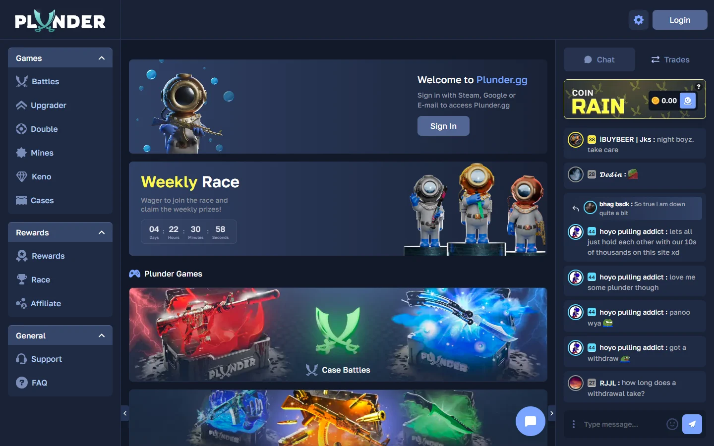 Plunder.gg homepage screenshot