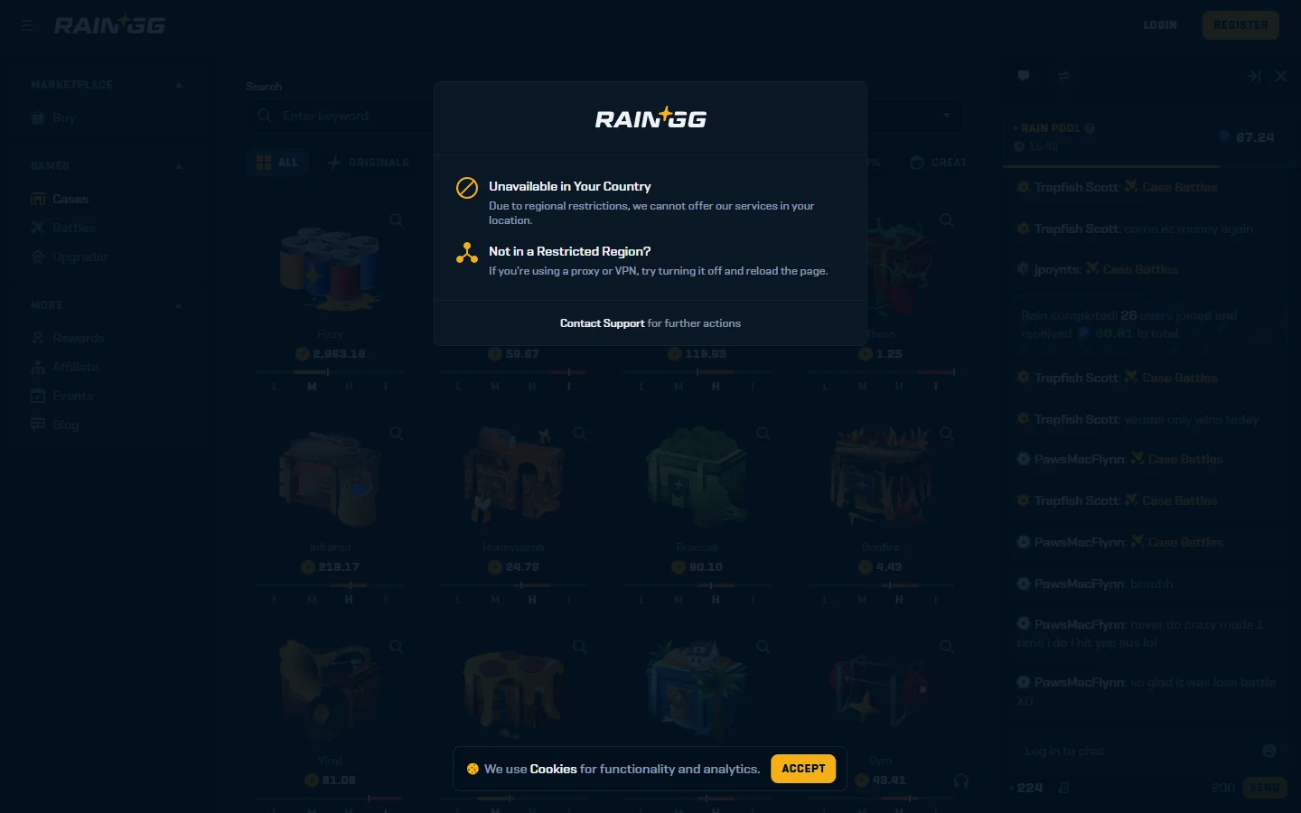 Rain.gg case opening screenshot