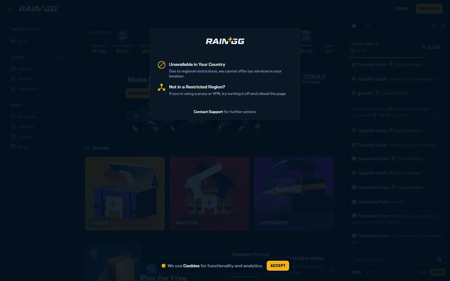 Rain.gg homepage screenshot