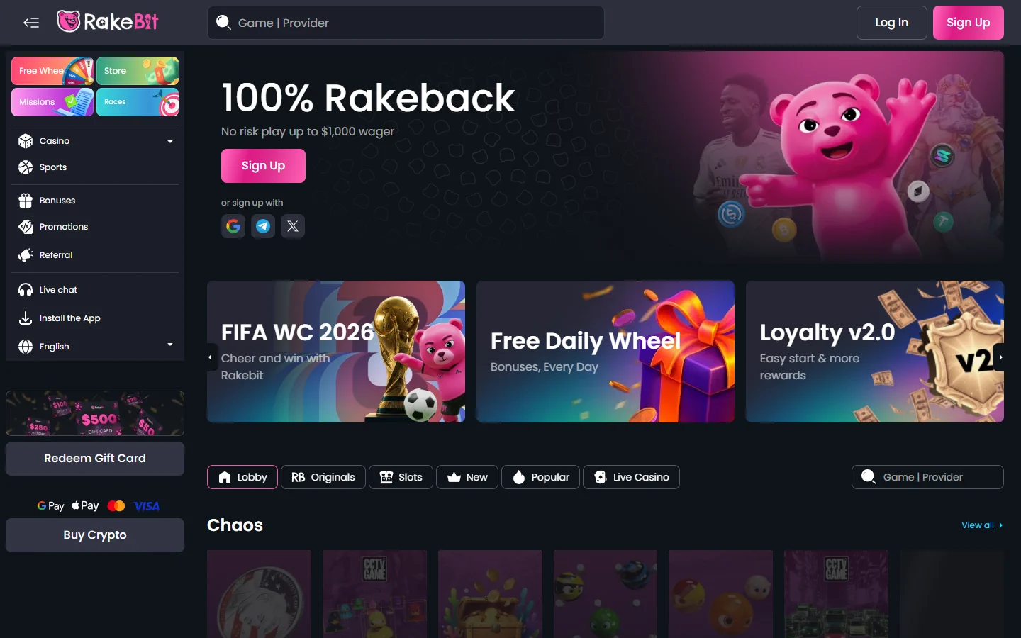 Rakebit homepage screenshot