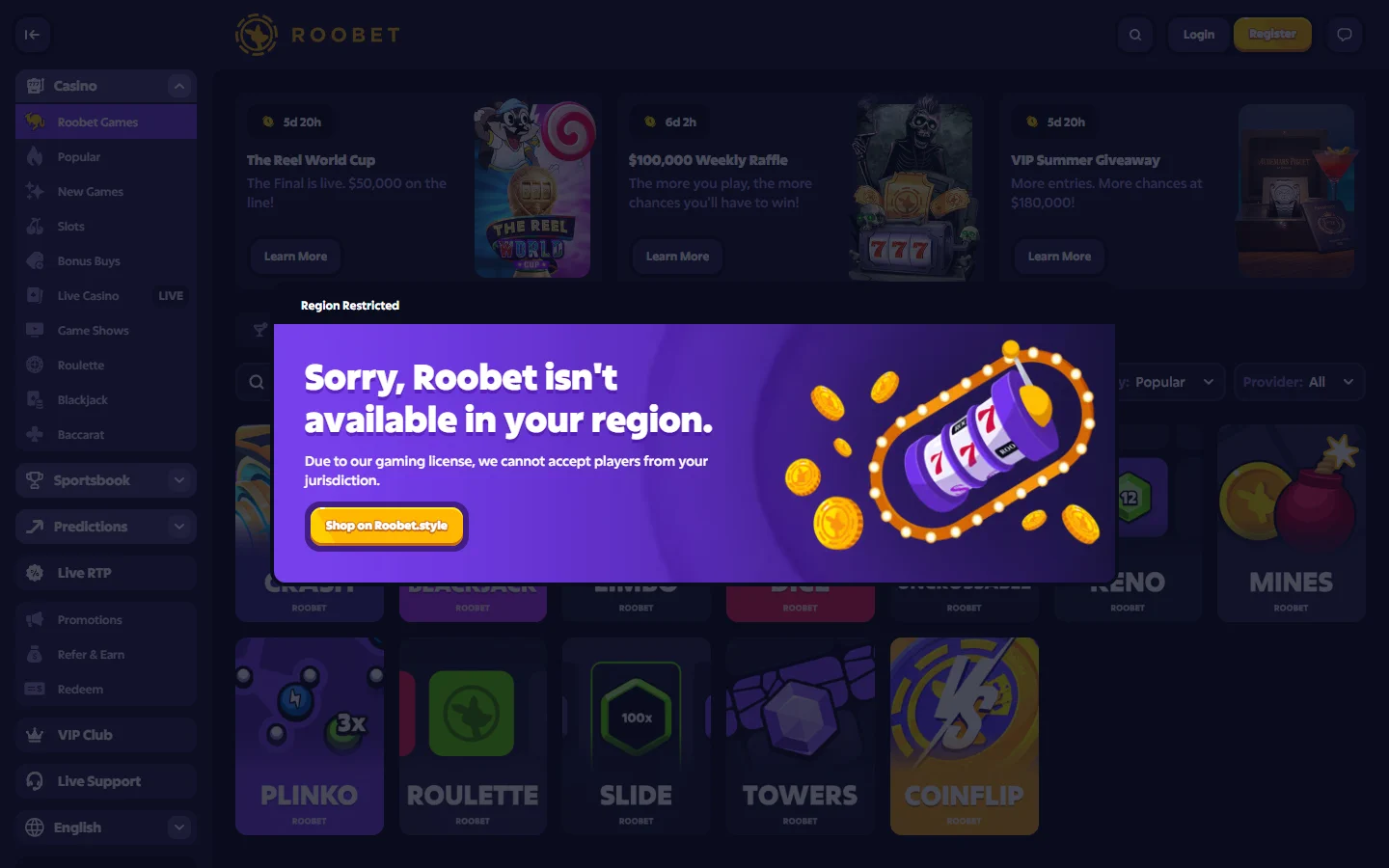 Roobet roobet games screenshot