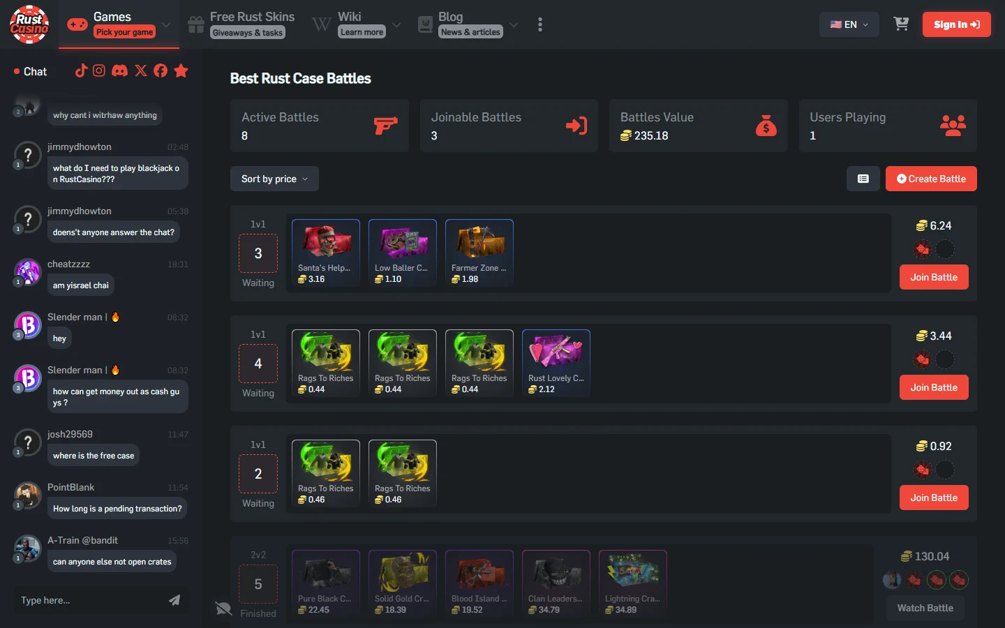 RustCasino case battles screenshot