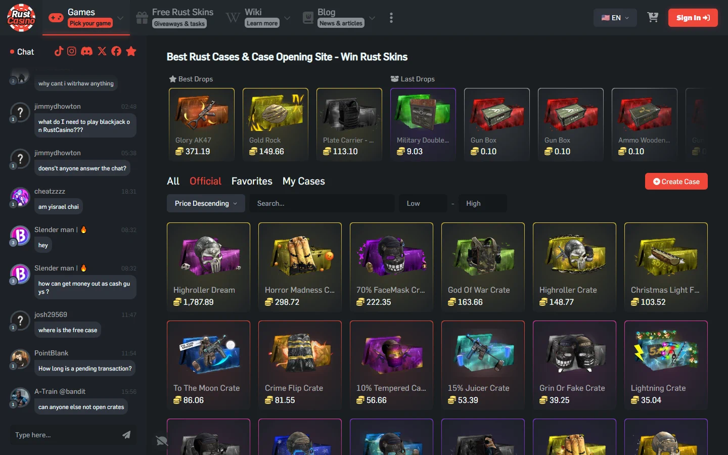 RustCasino cases screenshot