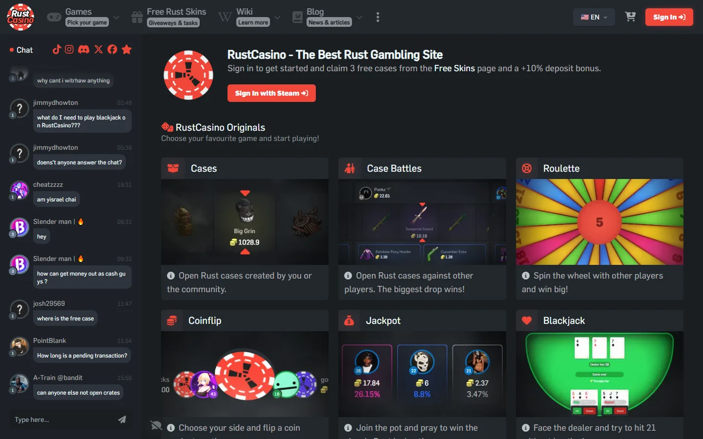 RustCasino homepage screenshot