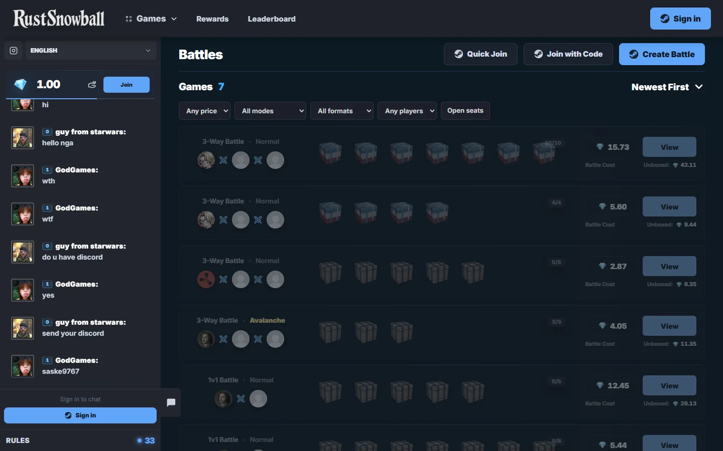 RustSnowball case battles screenshot