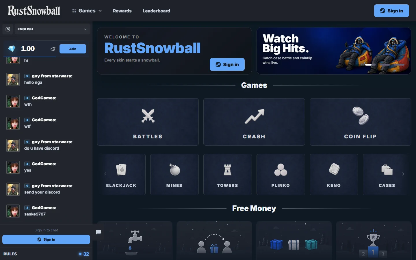 RustSnowball homepage screenshot
