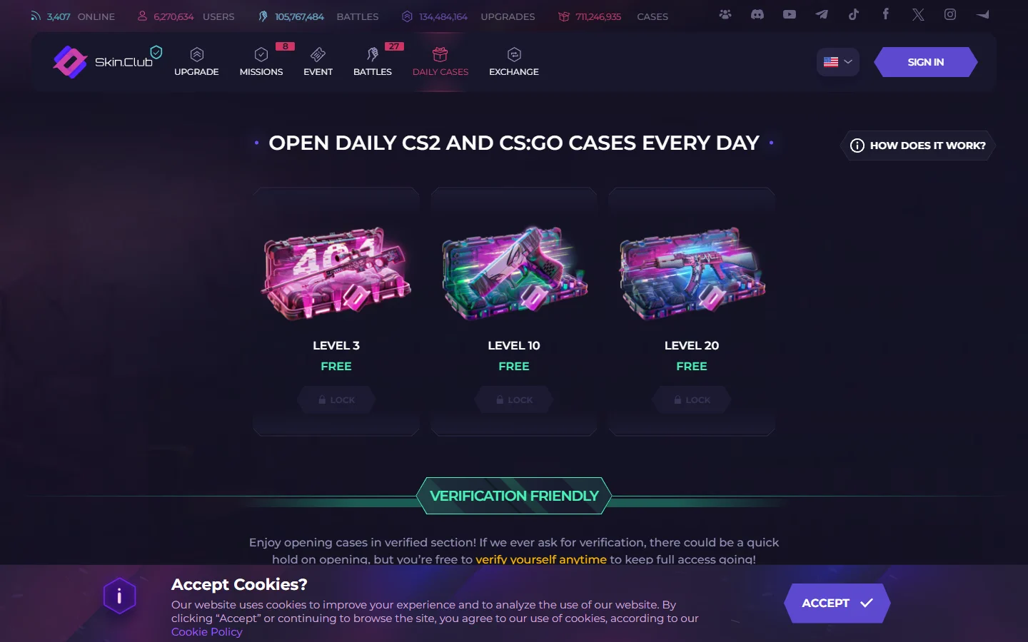 Skin.Club daily cases screenshot
