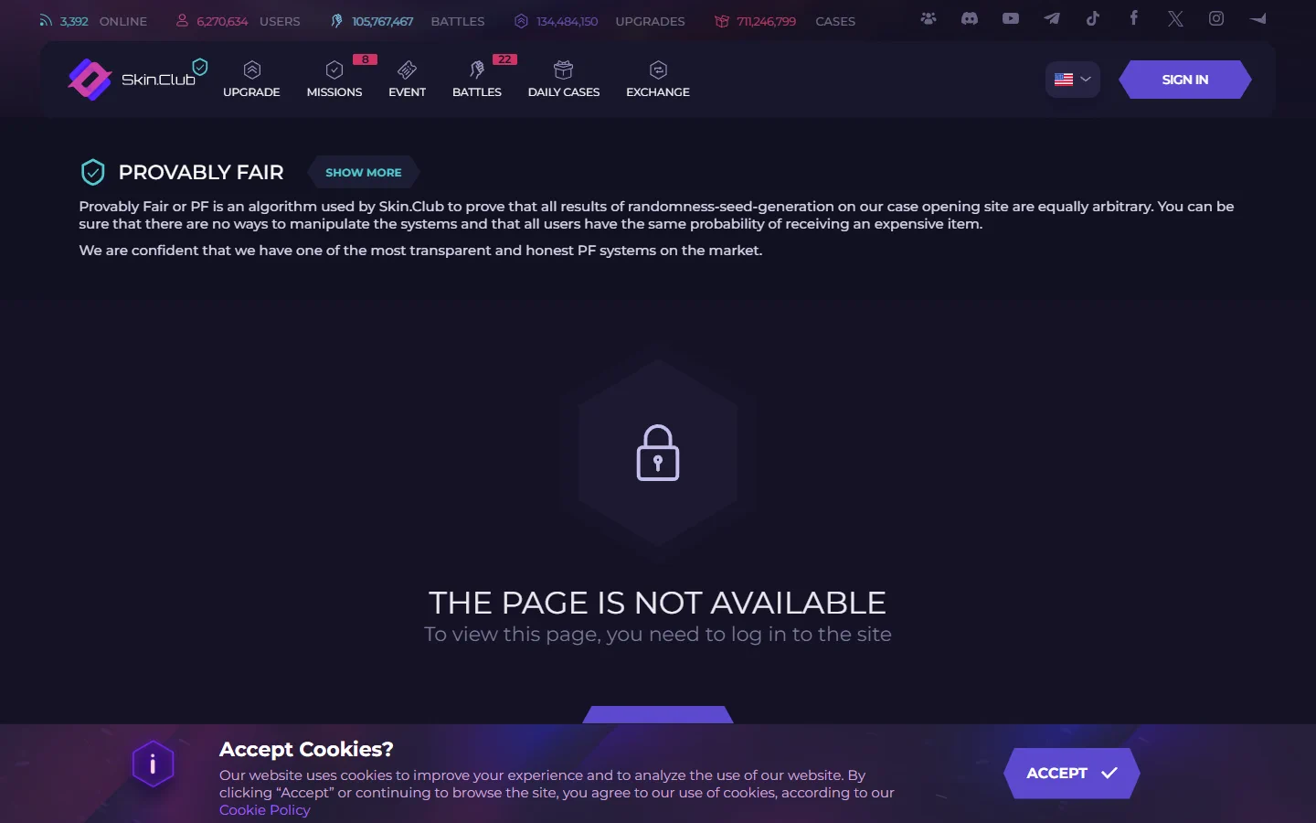 Skin.Club provably fair screenshot