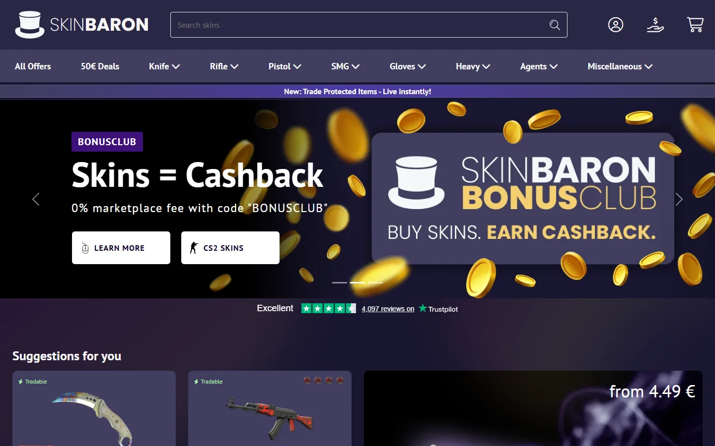 SkinBaron homepage screenshot