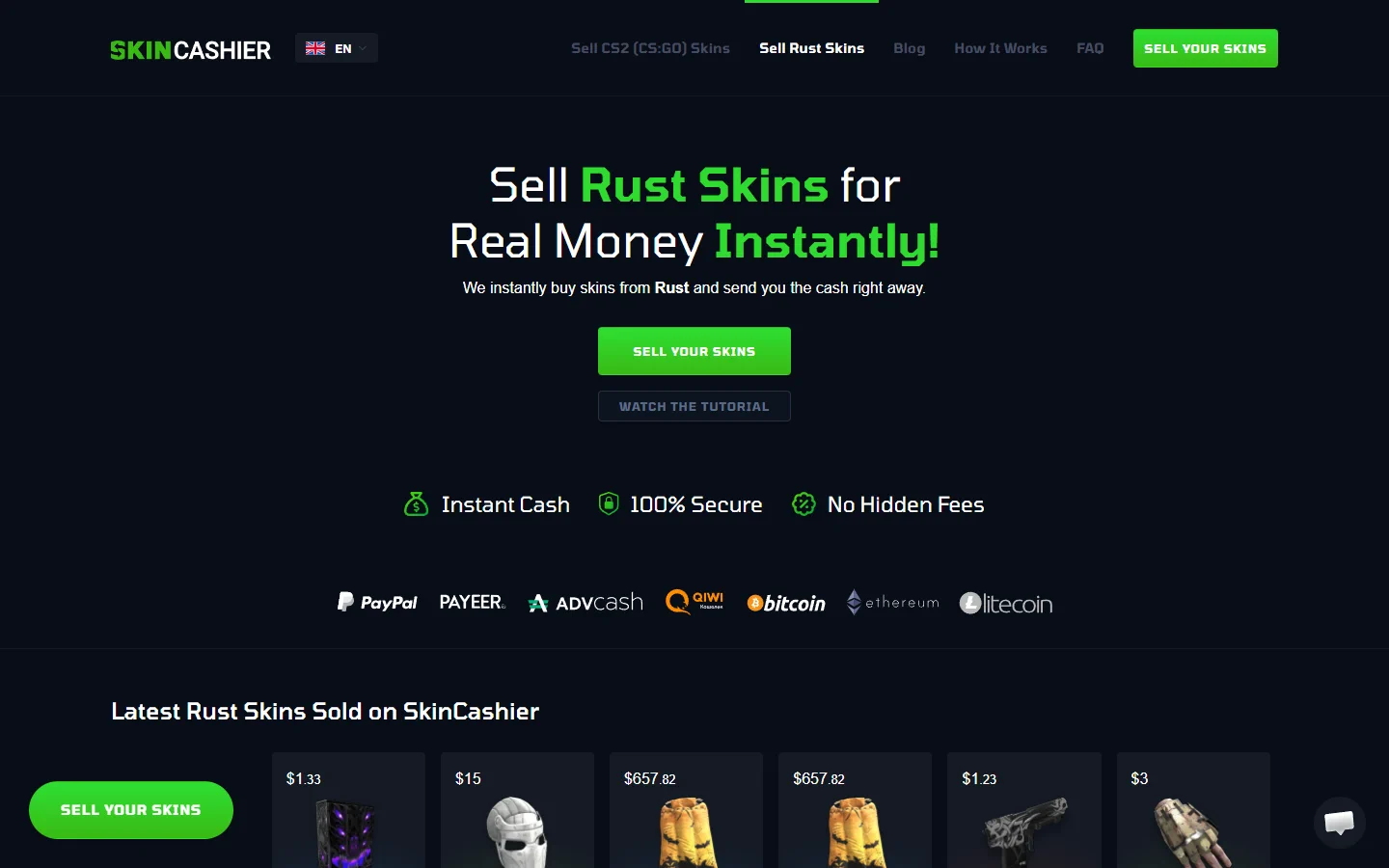SkinCashier sell rust items screenshot