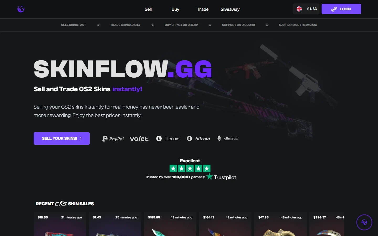 Skinflow homepage screenshot