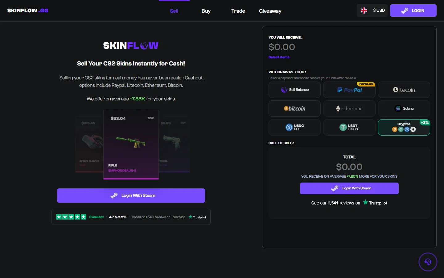 Skinflow sell skins screenshot