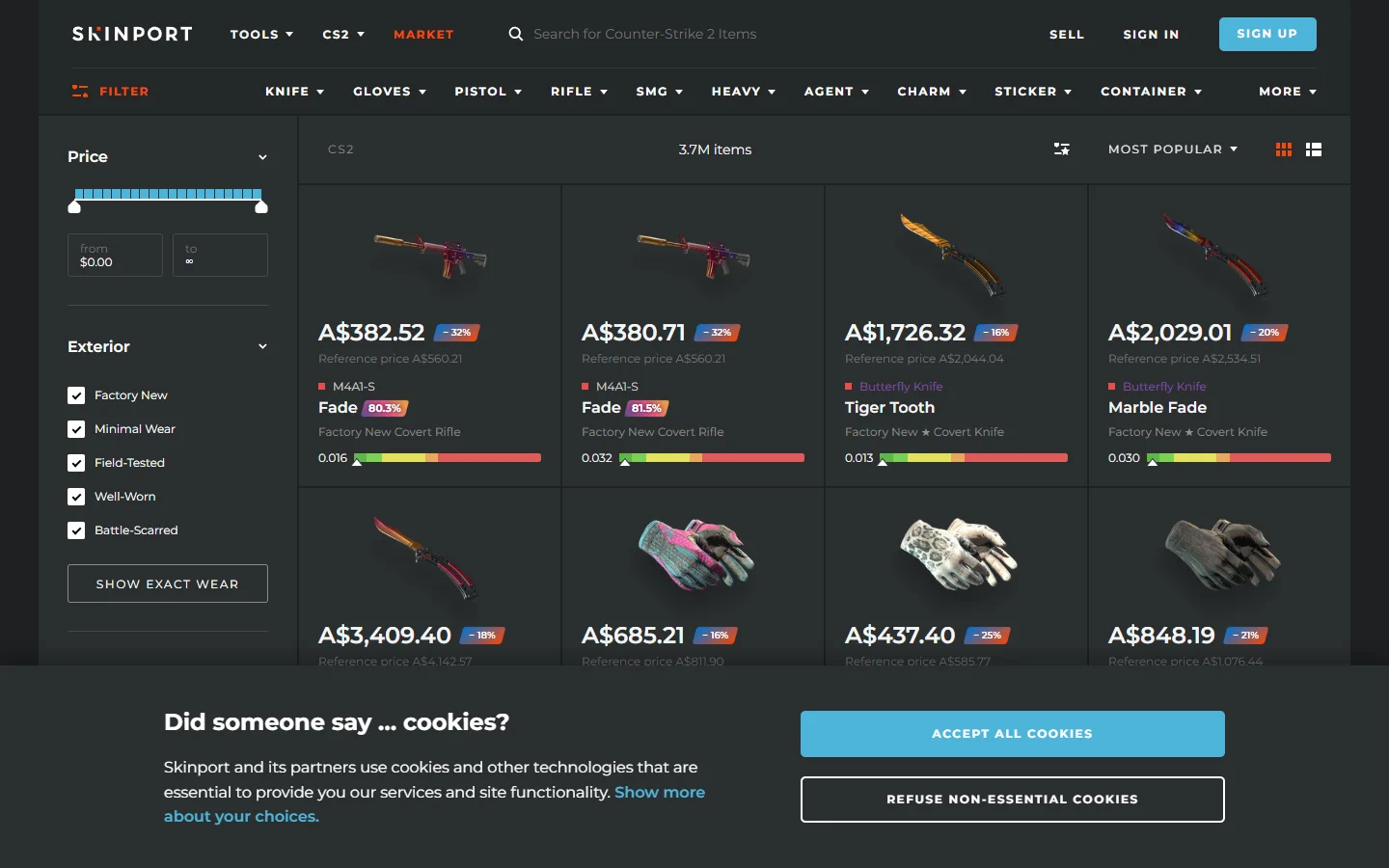 Skinport marketplace screenshot